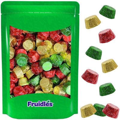 Fruidles Christmas Peanut Butter Cups, Milk Chocolate Party Bag Fillers, Individually Wrapped Foils, Resealable Bag, Kosher Certified Dairy (1 Pound)