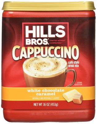 Hills Bros. Instant Cappuccino Mix, White Chocolate Caramel (16 Oz, Pack of 1) - Convenient and Versatile, Instant Hot or Iced Coffee, Frothy &amp; Rich White Chocolate Caramel Flavor - Just Add Water