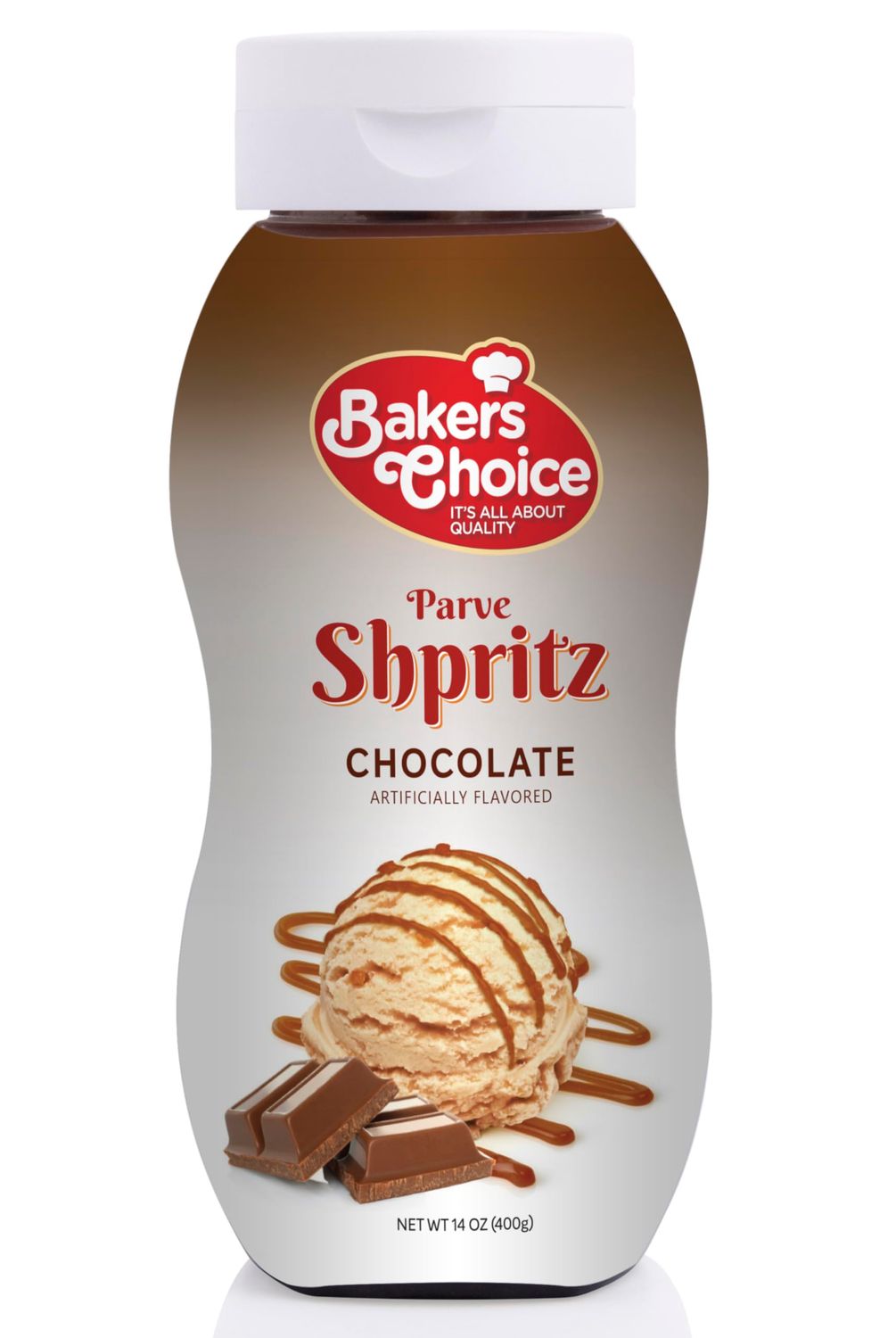 Bakers Choice Chocolate Syrup, Ice Cream Toppings , 14 Ounce - Squeeze Bottle - Pancake, Ice Cream Sundae Toppings - Dairy Free, Kosher
