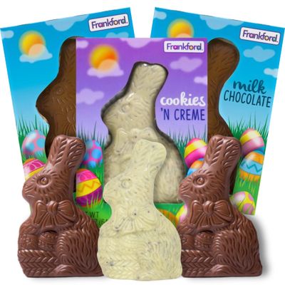 Cookies n Cream and Milk Chocolate Easter Bunny, Individually Boxed Rabbits, Basket Stuffers, 2.25 Ounces (Pack of 3)