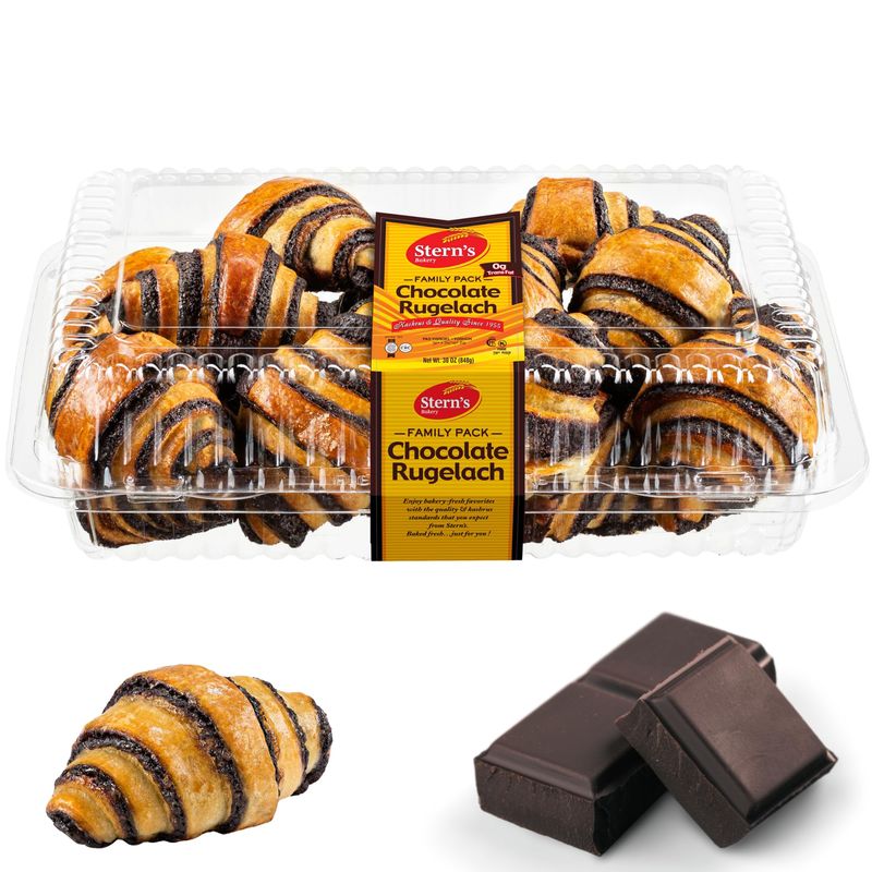 Sterns Bakery Chocolate Croissants | Approx 25 Rugelach Pastries | Chocolate Cakes | Holiday Food Gifts, Thanksgiving, Christmas, New Years | Dairy &amp; Nut Free Bakery