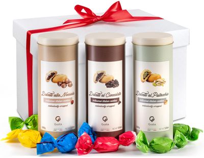 Gusta Dolcetti Cookie Gift Basket - Pistachio, Hazelnut, Gourmet Chocolate Gift Box - Made in Italy Food Gift Basket - Shortbread Gourmet Cookie Gift - Italian Chocolate Gifts for Women, Men &amp; Kids