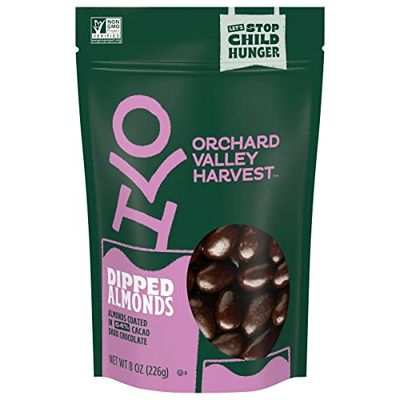 Orchard Valley Harvest Dark Chocolate Dipped Almonds, 8 oz Resealable Bag, Gluten Free, Non-GMO, Stand Up Bag, No Artificial Colors, Flavors or Preservatives, Snacks for Adults &amp; Kids