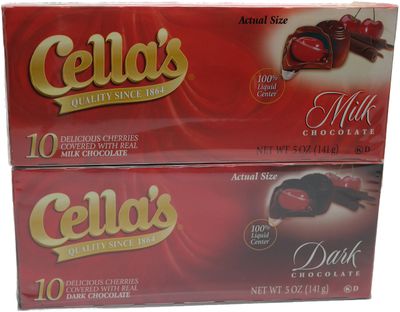 Cella&#39;s Chocolate Covered Cherries, Milk and Dark, 10 Ct (Variety Pack of 2),5 ounces