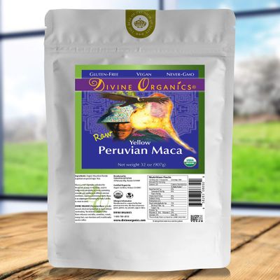 Divine Organics 2 Lb / 32 Ounce - Raw Peruvian Maca Powder - Certified Organic - Vegan, Antioxidant, Gluten Free - Mix in Coffee, Chocolate, Smoothies, Cereals - Yellow Peruvian Maca Root
