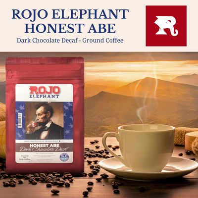 Rojo Elephant Honest Abe Dark Chocolate Flavored Handcrafted Decaf Ground Coffee, Single-Origin 100% Arabica Beans, Swiss Water, Mountain Water Process, Decaffeinated, 11 0z Pack