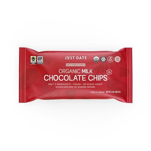 Just Date Organic Date Sweetened Milk Chocolate Chips / 35% Cacao / Vegan / No Sugar Added / Only 4 Ingredients / Low Glycemic Index / 8 Oz