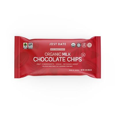 Just Date Organic Date Sweetened Milk Chocolate Chips / 35% Cacao / Vegan / No Sugar Added / Only 4 Ingredients / Low Glycemic Index / 8 Oz
