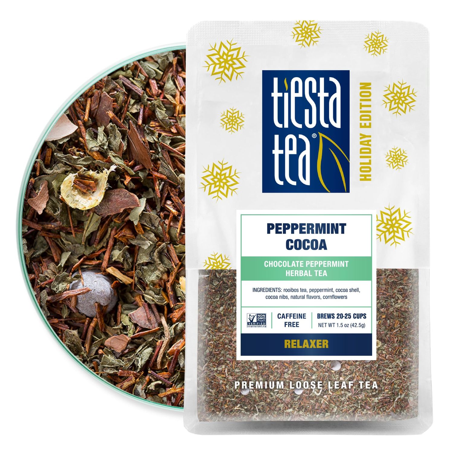 Tiesta Tea - Cozy Peppermint Cocoa | Chocolate Peppermint Herbal Tea | Premium Loose Leaf Tea Blend | Non Caffeinated Holiday Tea | Make Hot or Iced Tea &amp; Up to 25Cups - 1.5oz Resealable Pouch