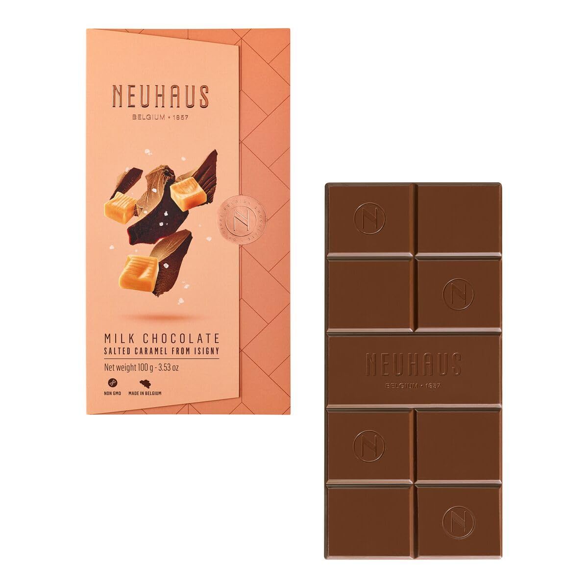 Neuhaus Belgian Chocolate Tablet - Milk Chocolate Salted Caramel Tablet - Variety Pack - Natural Organic, Gluten Free, Non-GMO, Made in Belgium - Chocolate Lovers Snack