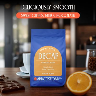 Decaf Whole Bean Coffee, Sweet Citrus &amp; Mild Chocolate Medium Roast Coffee Beans, Signature Blend Swiss Water Processed Decaf Coffee Beans, Brooklyn Coffee 12 oz Bag