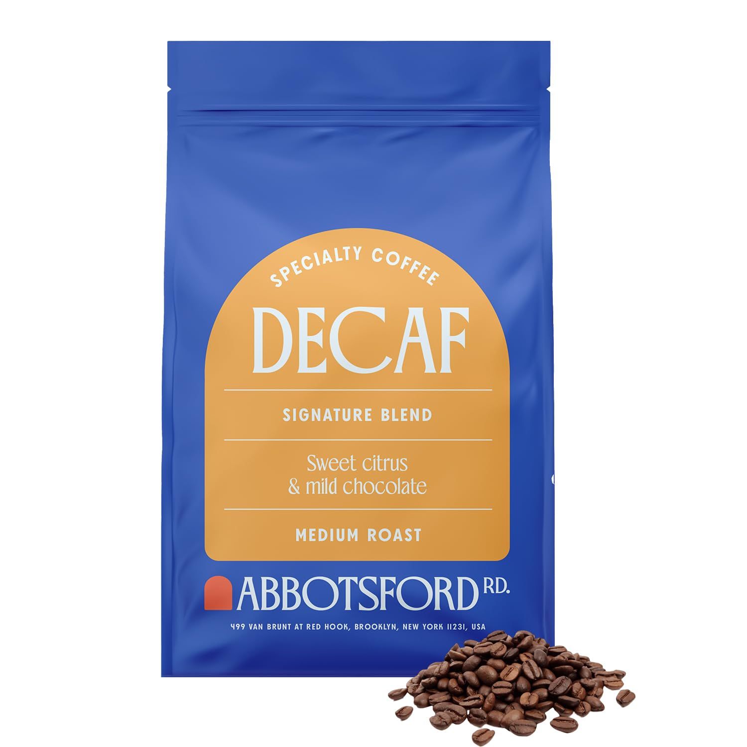Decaf Whole Bean Coffee, Sweet Citrus &amp; Mild Chocolate Medium Roast Coffee Beans, Signature Blend Swiss Water Processed Decaf Coffee Beans, Brooklyn Coffee 12 oz Bag