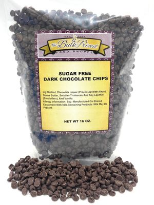 Sugar Free Dark Chocolate Chips, (1lb Resealable Zip Lock Bag)