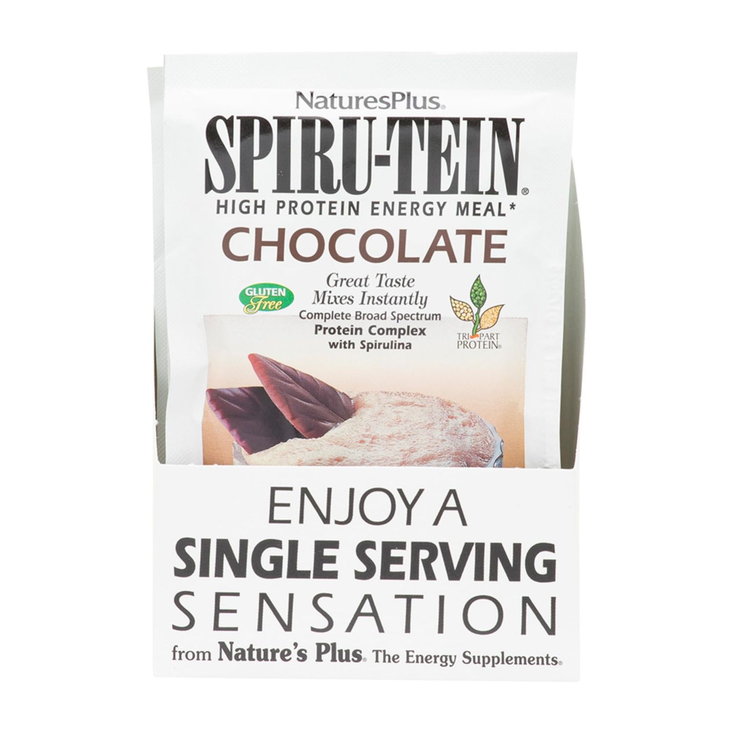 Natures Plus SPIRU-TEIN Shake - Chocolate - 8 Packets, Spirulina Protein Powder - Plant Based Meal Replacement, Vitamins &amp; Minerals for Energy - Vegetarian, Gluten-Free - 8 Servings