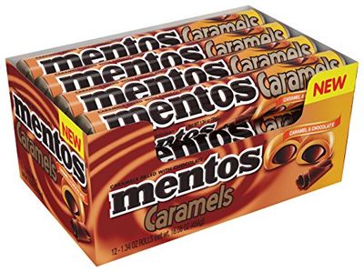 MENTOS CANDY ROLL, CARAMEL &amp; CHOCOLATE, NON MELTING, 1.34 Ounce (Pack of 12)
