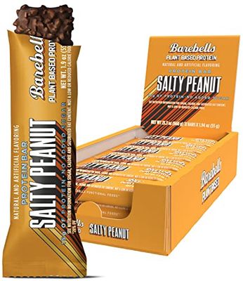 Barebells Vegan Protein Bars Salty Peanut - 12 Count, 1.9oz Bars - Plant Based Protein Bar with 15g of High Protein - Chocolate Protein Snacks with 1g of Total Sugars - On The Go Breakfast Bars