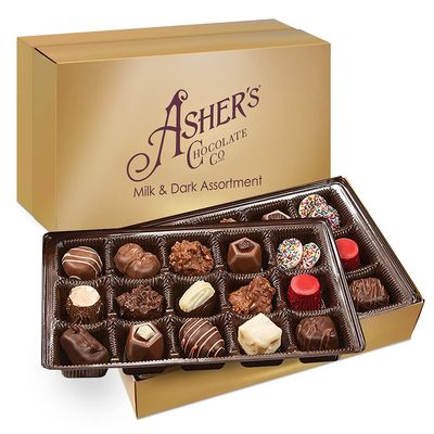 Asher&#39;s Chocolates, Milk and Dark Chocolate Assortment, Small Batches of Kosher Chocolate, Family Owned Since 1892, Assorted Chocolate Gift Set, 32 Pieces (16oz, Gold Set)