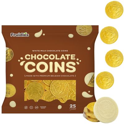 White Belgian Milk Chocolate Coins, Kosher Certified Dairy, Non GMO (25-Pack)