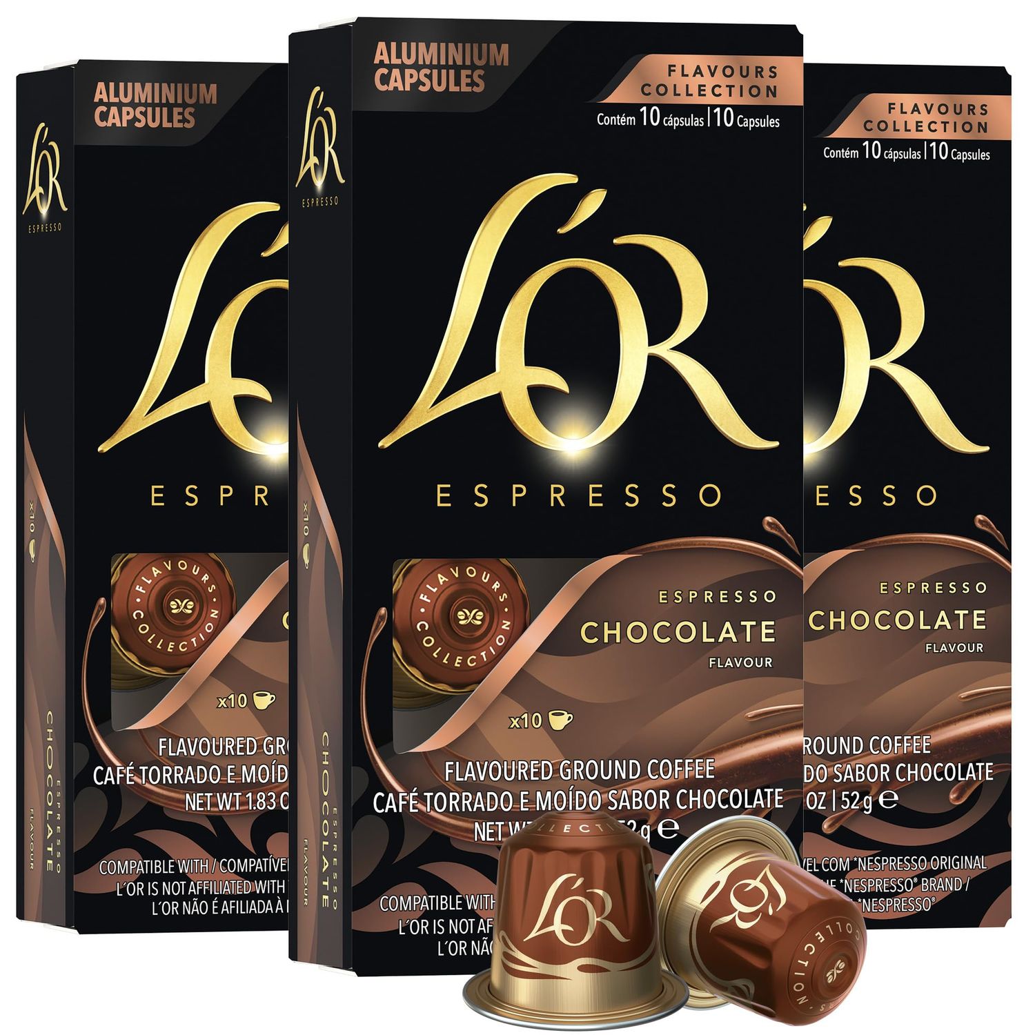 L&#39;OR Espresso Capsules, 30 Count Chocolate, Single-Serve Aluminum Coffee Capsules Compatible with the L&#39;OR BARISTA System &amp; *Nespresso Original Machines