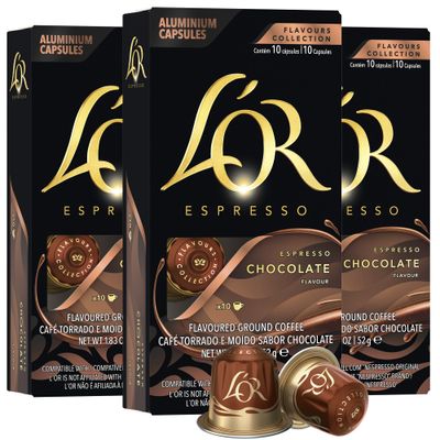 L&#39;OR Espresso Capsules, 30 Count Chocolate, Single-Serve Aluminum Coffee Capsules Compatible with the L&#39;OR BARISTA System &amp; *Nespresso Original Machines