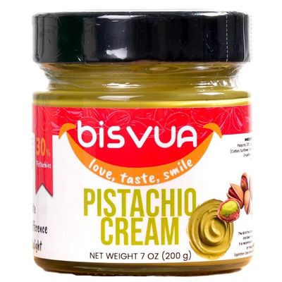 BISVUA Premium Pistachio Cream (30%), 200g (7 Oz) - Pistachio Paste &amp; Spread - Perfect for Viral Dubai Chocolate Bar Pistachio Kit - Kataifi, Ice Cream, Versatile Butter for Desserts, Breakfast