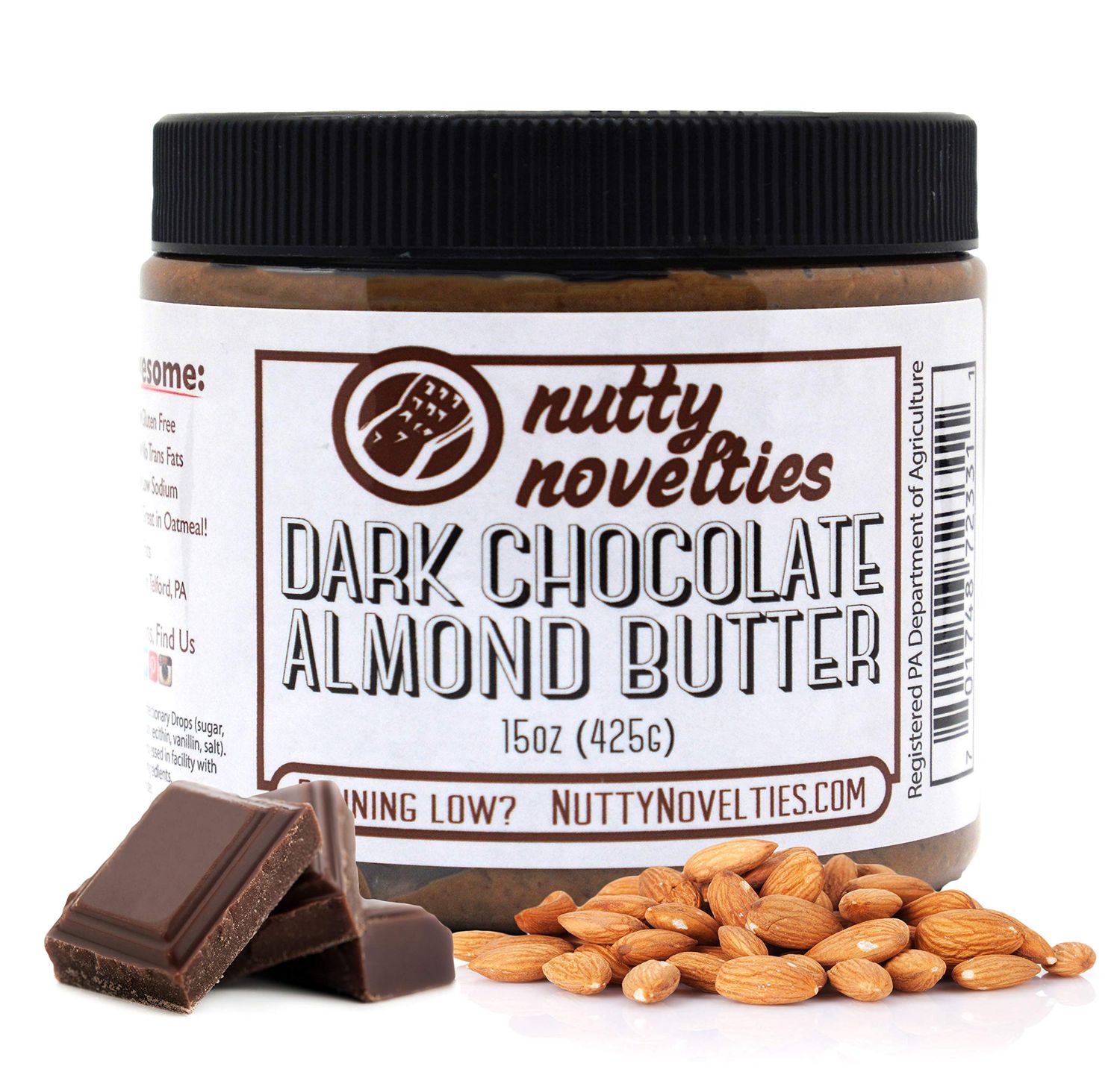 Nutty Novelties Dark Chocolate Almond Butter - High Protein, Sweet Almond Butter - All-Natural, Dark Chocolate Almond Butter Free of Cholesterol &amp; Preservatives - Vegan Almond Butter - 15 Ounces