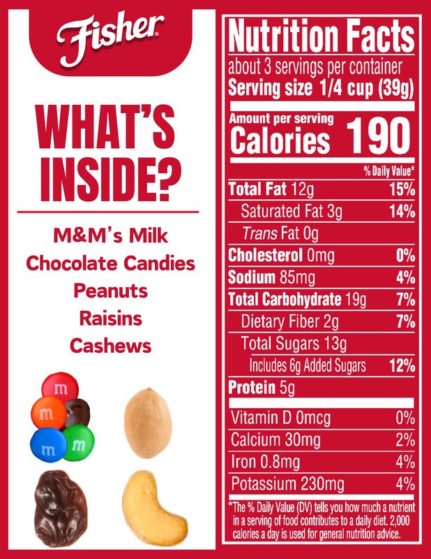 Fisher Snack Summit Trail Mix, 4 Ounces (Pack of 6), Peanuts, Milk Chocolate Candies, Raisins, Cashews, Resealable Pouches