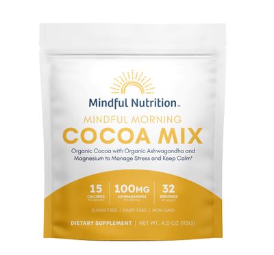 Mindful Morning Sugar Free Hot Chocolate Mix with Organic Ashwagandha and Magnesium Supplements to Relax the Mood and Calm the Mind, Natural Stress Relief Supplement Hot Cocoa