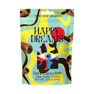 Happy Dreams Bite-Sized Waffle Cone Treats - Irresistible Mini Waffle Cones Filled with Premium Belgian Chocolate, Perfect for Snacks, Desserts, and Grab &amp; Go Delights- Dark Chocolate 4-Pack