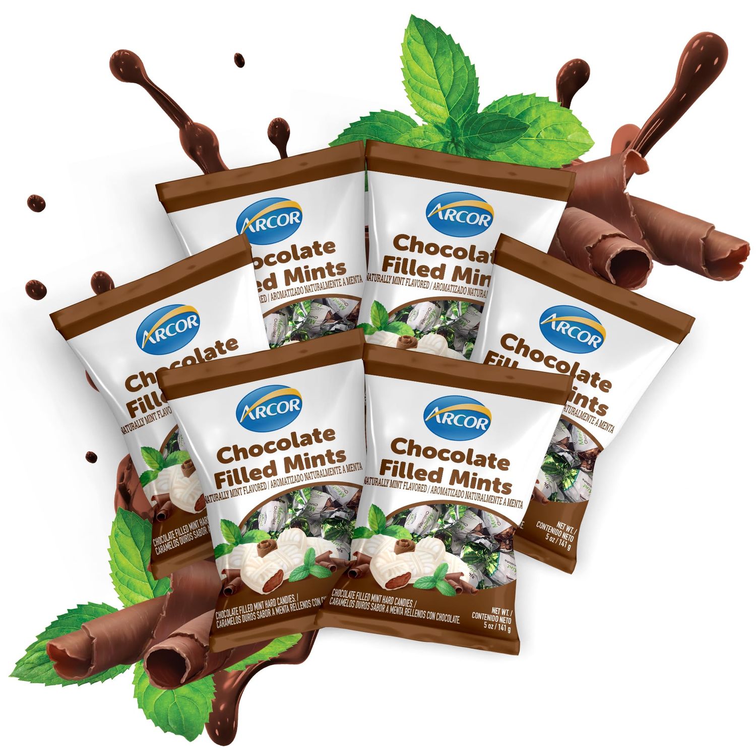 Arcor Chocolate Filled Mints - Sweet, Delicious &amp; Individually Wrapped Hard Candy from South America, Perfect for Parties, Events, and Everyday Treats - 5oz Bags (Pack of 6)