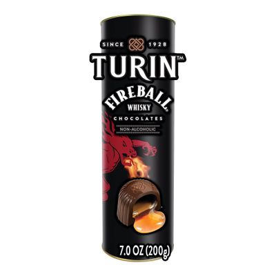 Turin Fireball Dark Chocolate Truffles, Dark Chocolates With Liquor Fireball Whisky Flavored Filling Non-Alcoholic, 7oz Tube Great forr Gifts and Treats, Black