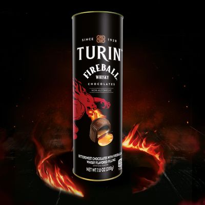 Turin Fireball Dark Chocolate Truffles, Dark Chocolates With Liquor Fireball Whisky Flavored Filling Non-Alcoholic, 7oz Tube Great forr Gifts and Treats, Black