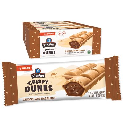 Crispy Dunes Vegan Chocolate Hazelnut Wafer Sticks - Low-Calorie Snack with Hazelnut Cream Filling, 80 Calories, Non-GMO, Prebiotic Fiber - 12 Pack