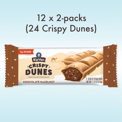 Crispy Dunes Vegan Chocolate Hazelnut Wafer Sticks - Low-Calorie Snack with Hazelnut Cream Filling, 80 Calories, Non-GMO, Prebiotic Fiber - 12 Pack
