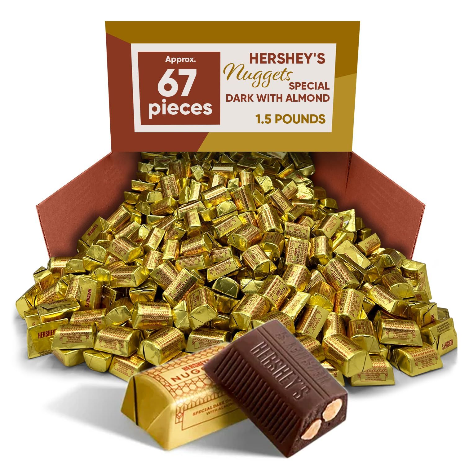 Nuggets Special Dark Chocolate With Almond - 1.5 Pounds Approx 67 Pieces - Bulk Candy Individually Wrapped Dark Chocolate Nuggets Bar - Snacks For Adults &amp; Kids