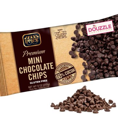 DOUzzle Mini Dark Chocolate Chips for Baking - Premium 60% Cocoa Bittersweet (9 OZ - Pack of 1) All Natural, Vegan, Dairy Free, Lecithin Free, Gluten Free &amp; Kosher for Passover - For Cookies, Cakes