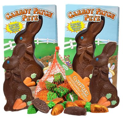 Milk Chocolate Flavored Easter Bunnies and Foil Wrapped Double Crisp Carrots, Chocolatey Basket Stuffer Treats, 3 and 3.35 Ounces, 3 Items