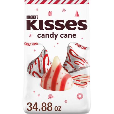 HERSHEY&#39;S KISSES Candy Cane Flavored, Christmas Stocking Stuffer Candy Bulk Bag, 34.88 oz