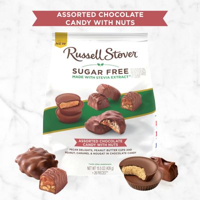 RUSSELL STOVER Sugar Free Assorted Chocolate Candy with Nuts, 15.5 oz
