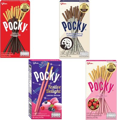 Pocky CHRISTMAS PACK Selection Box (4 Packs) - Cookies &amp; Cream, Strawberry, Chocolate, Limited Edition Festive Delight