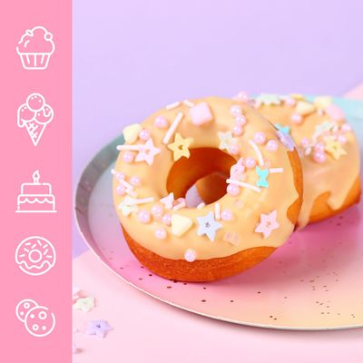 Pastel Sprinkles for Cake Decorating, 4.2oz Edible Sprinkles Mix Pearl Sugar for Cupcake Topper, Cookie, Chocolate Cake Decorations For Baking Party (star,sanding sugar,multishape)