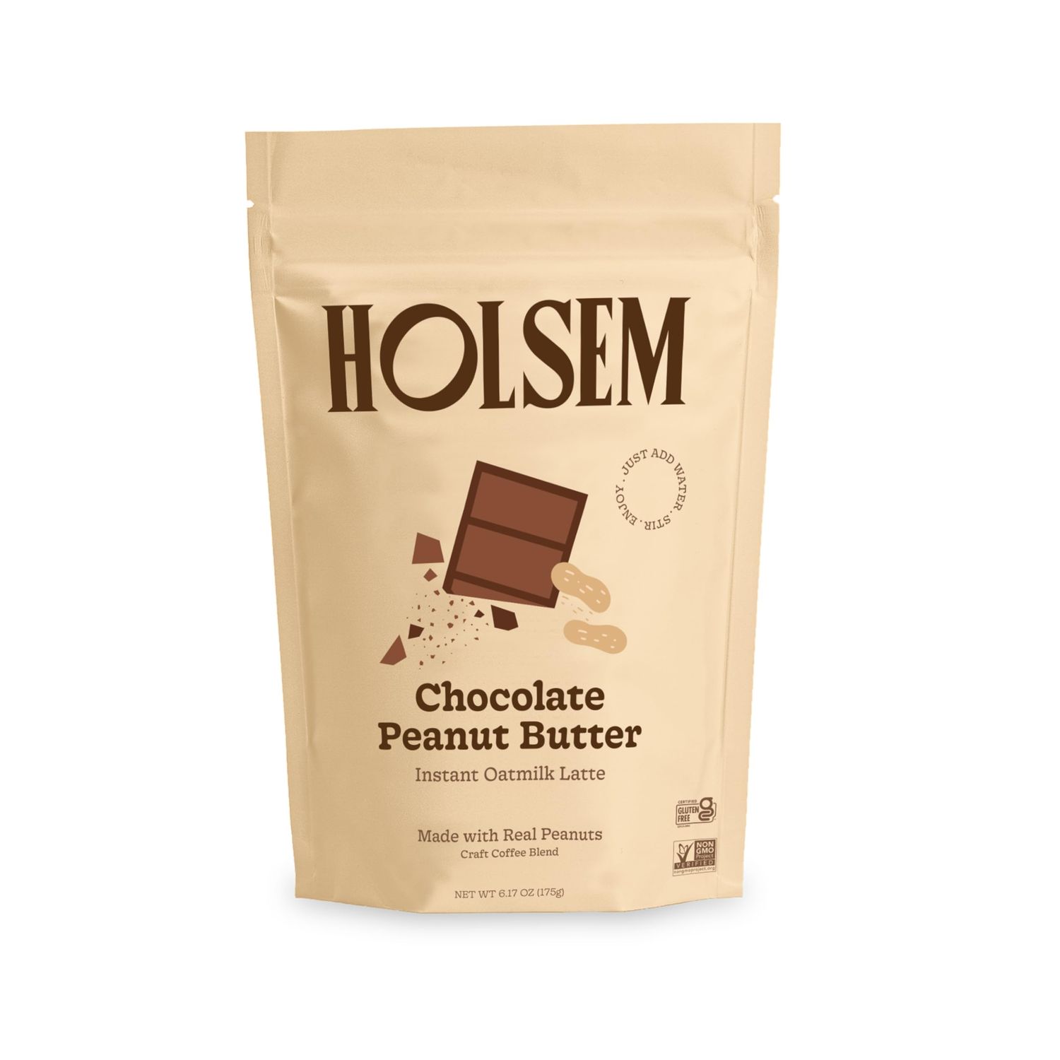 Chocolate Peanut Butter Instant Oat Milk Latte by Holsem Coffee, Organic Ingredients, Premium Coffee, Non-GMO, Vegan, Gluten Free, 5 Servings