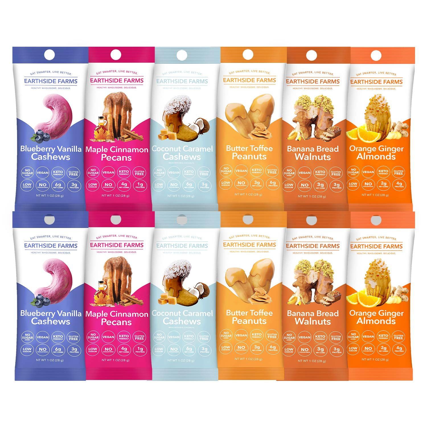 Earthside Farms Mixed Nuts, A Keto Friendly, Low Carb, Low Sugar Snack (1 Ounce (Pack of 12), Variety)