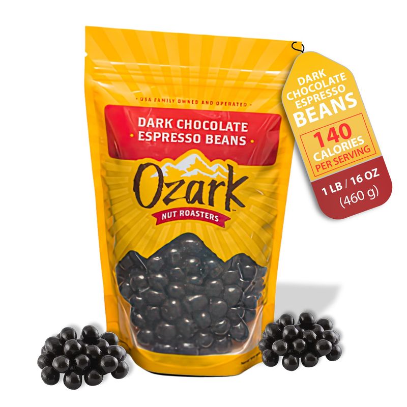 OZARK NUT ROASTERS, Dark Chocolate Espresso Beans, Flavored Snack Nuts, World-Class Gourmet Candied Peanuts, Resealable Pack (8.0 oz)