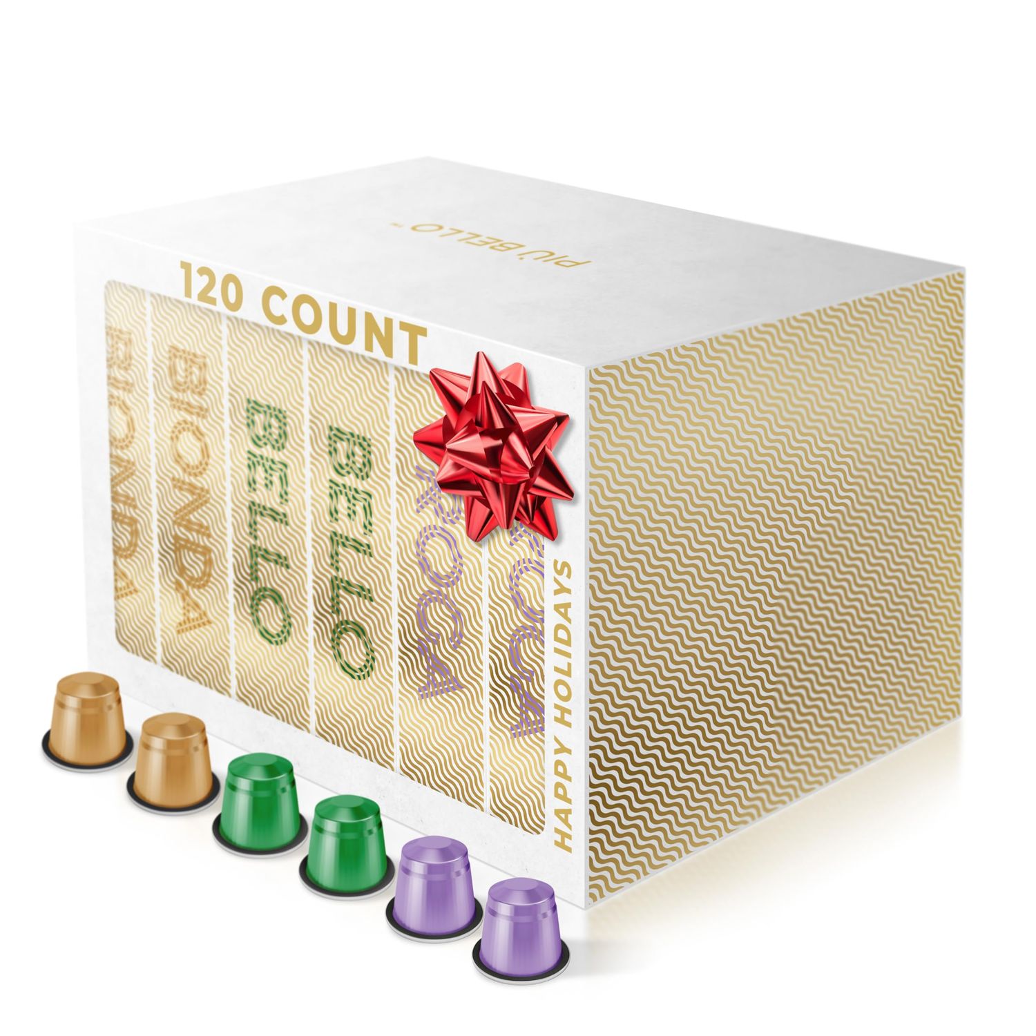 Piu Bello Coffee Pods Light Variety Pack for Nespresso Original Machine - 3 Light Flavors of Chocolate, Nuts, Sweet Caramel - Rich &amp; Balanced Taste, Kosher (3 Flavor Multipack 120 Count)