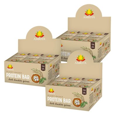 AMRITA Dark Chocolate Quinoa Vegan Protein Bars - Peanut/Dairy Free, Soy &amp; Gluten Free - 15g of Plant Based Protein Bars - High Fiber, Low Sugar Meal Replacement Bar, Breakfast Bars, High Protein Bars