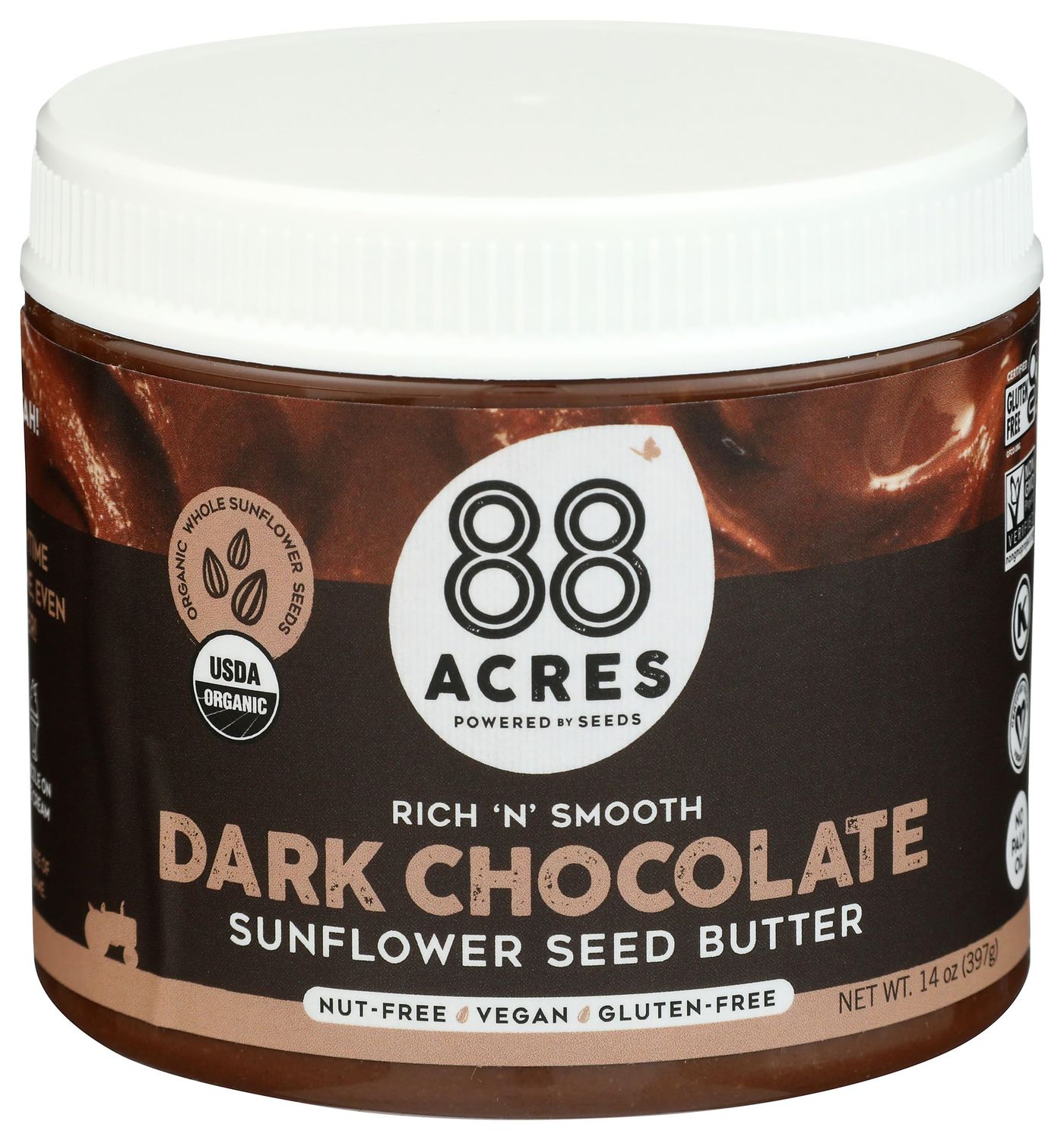 88 Acres, Dark Chocolate Sunflower Seed Butter Jar, 14 Ounce