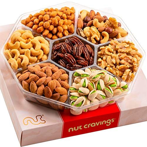 NUT CRAVINGS Gourmet Collection - Valentines Mixed Nuts Gift Basket in Red Gold Box (7 Assortments, 1 LB) Arrangement Platter, Birthday Care Package - Healthy Kosher Corporate
