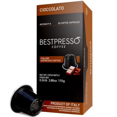 Bestpresso Coffee for Nespresso Original Machine 120 pods Certified Genuine Espresso Chocolate Blend (Medium Intensity) Pods Compatible with Nespresso Original 60 Days Satisfaction Guarantee