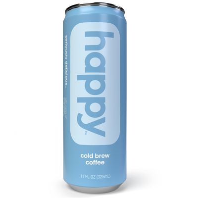 happy coffee cold brew, 11 oz. cans, 12 pack, notes of chocolate &amp; genius, 100% arabica beans, no artificial flavors or sweeteners